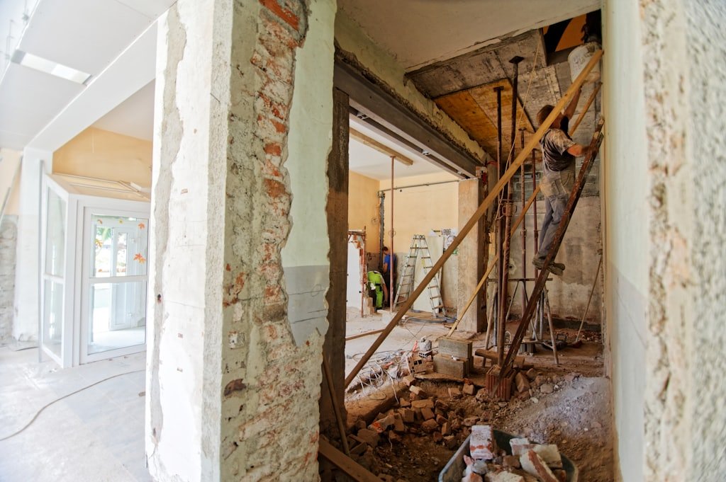 Interior renovation work underway inside an existing building